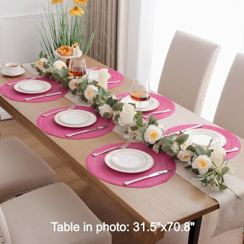 Image of SHACOS Round Placemats Set of 4 Round Table Placemats Braided Cotton Place Mats 15 inch for Kitchen Dining Table Holiday Party (Hot Pink, 4)