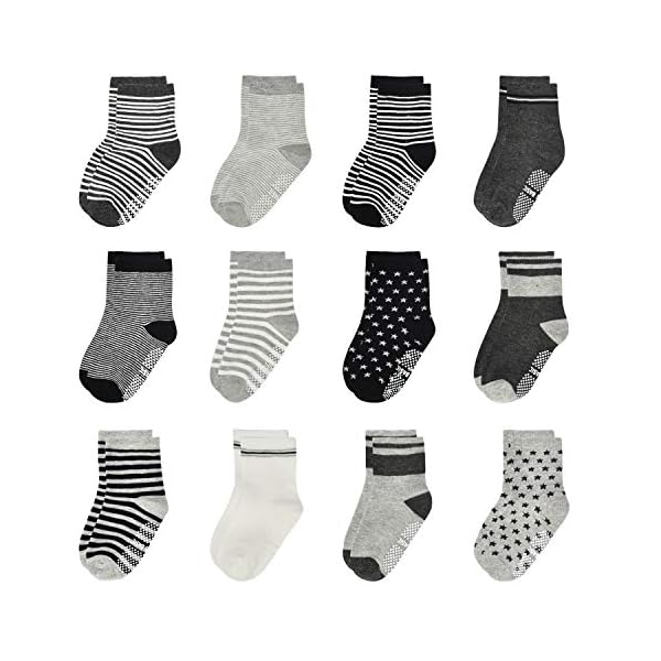 Baby Jungen Mädchen Anti-Rutsch-Socken – 12 Paar Baumwolle Niedlich Trainieren Slipper Grip Kleinkind Kinder Lustige…