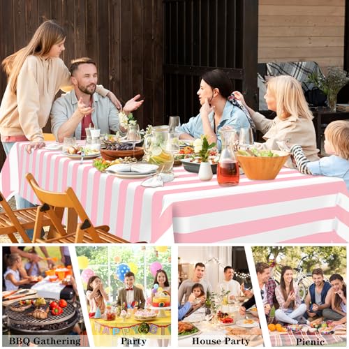 Image of Mulbozy Pink and White Striped Tablecloth 4 Pack,54 x 108 Inch