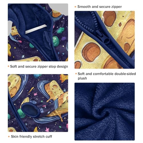 Dripping Cheese Space Planets Toddler Fleece Jacket Girl Boys Hooded Fleece Jacket Coat Warm Outwear Zip-up 3-10T3