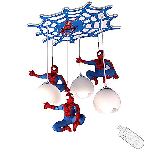 AXFALO Suspension LED à intensité variable avec télécommande - Hauteur réglable - Spider Man - 3 flammes E27 - Pour chambre d'enfant, salle à manger - L57 cm (avec télécommande)
