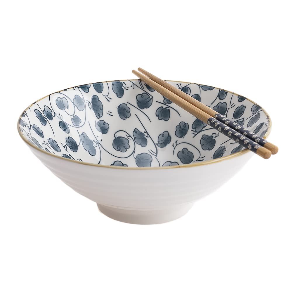 lachineuse - Cofanetto 2 ciotole in stile giapponese blu (diametro 20,5 cm) - Formato XXL - Ciotole per riso, colazione e zuppa - motivi tradizionali Zen - Ciotola asiatica giapponese asiatica -