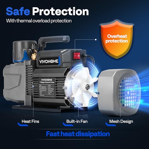 Image of VIVOHOME 1.5 HP 14.4 CFM 2 Stage A2L HVAC Vacuum Pump, Sparkless Motor for R32 R1234yf R454B R134a R22 R410a Systems, Auto AC Vacuum Pump for Air Conditioner Resin Degassing with Oil Bottle