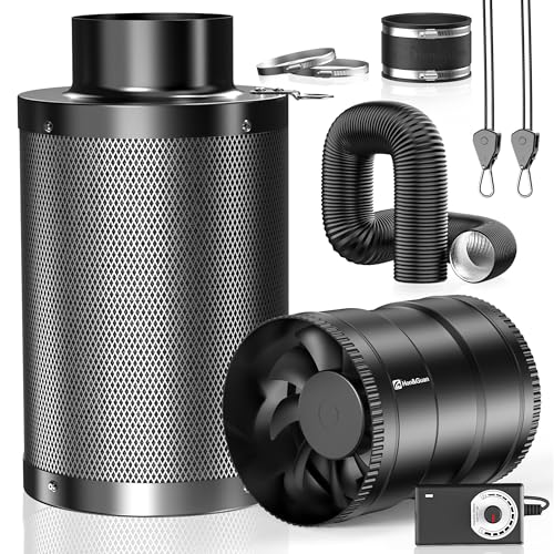 Hon&Guan 6' Air Filtration Kit: 6 Inch Inline Duct Fan with Speed Controller, 12' High Carbon...