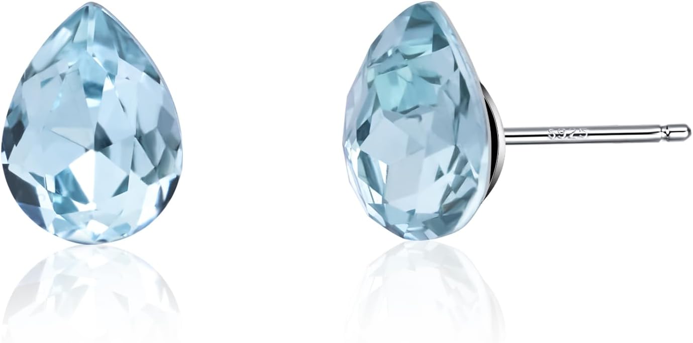 Zircon Stud Earrings - Sterling Silver 925 Teardrop Birthstone Earrings, Sparkling Crystal Jewelry Gifts for Women