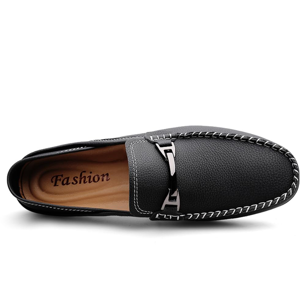 Mocasines casuales de piel auténtica para hombre, mocasines de vestir para uso diario, Black, 45 1/3 EU