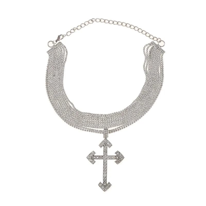 925 Sterling Silver Cross Necklace Y2k, Y2k cross necklace, New Gothic Shiny With Cross Pendant Choker Necklace For Women,