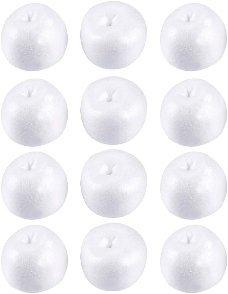 EXCEART 12pcs White Craft Foam Apple DIY Mold Polystyrene Shape Xmas Fruit Ornament for DIY Craft Decorating Painting Kids Projects