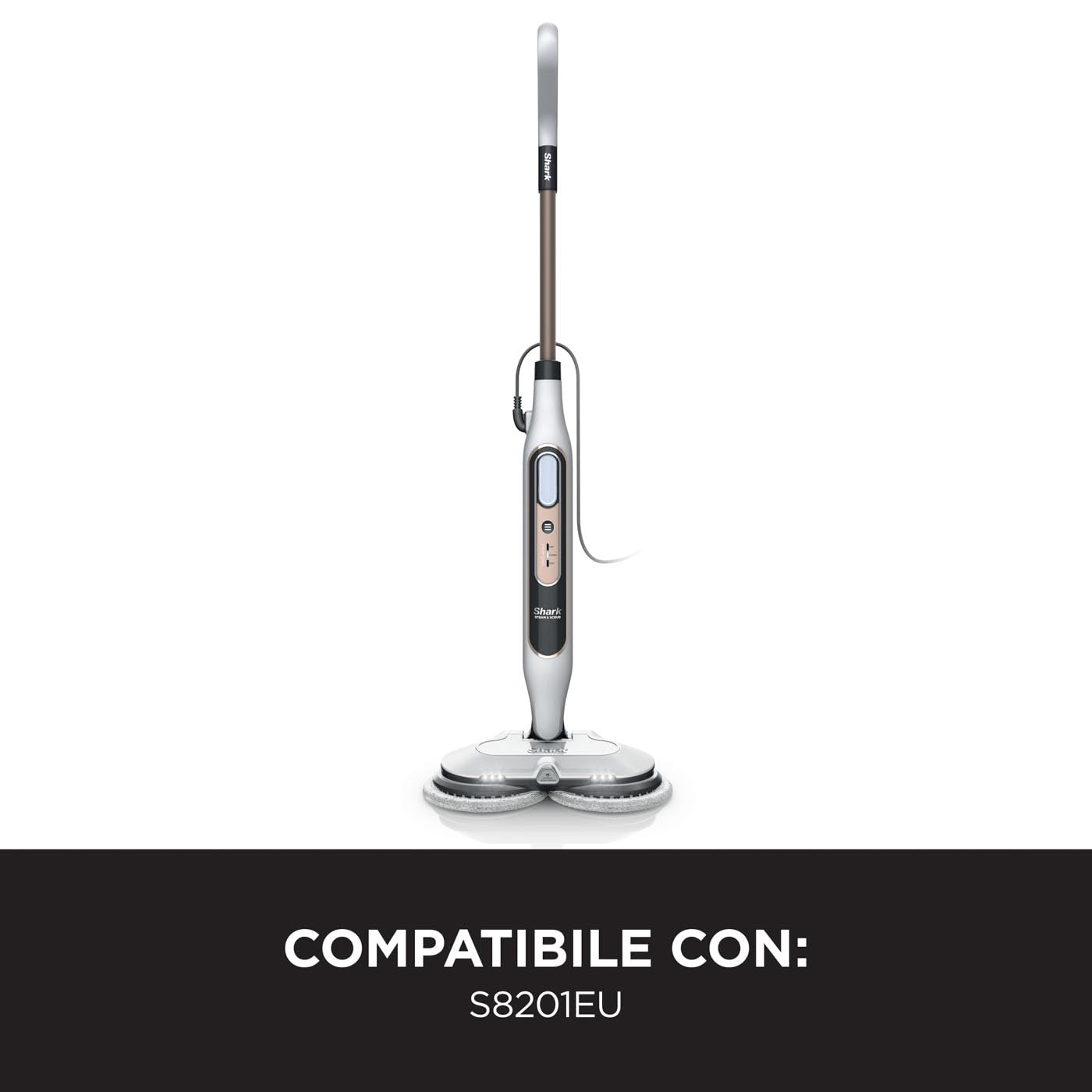 Shark Steam Mop, Scopa a Vapore Lavapavimenti Automatico con Steam Blaster, 2 Panni Lavabili Rotanti, 3 Modalità, Igienizza, Rimuove Macchie e Sporco, Tutti i Tipi di Pavimenti, Bianco/Grigio, S8201EU