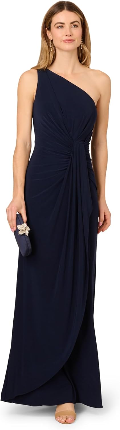 Adrianna Papell Women's One Shoulder Jersey Dress, Red Wine, 8