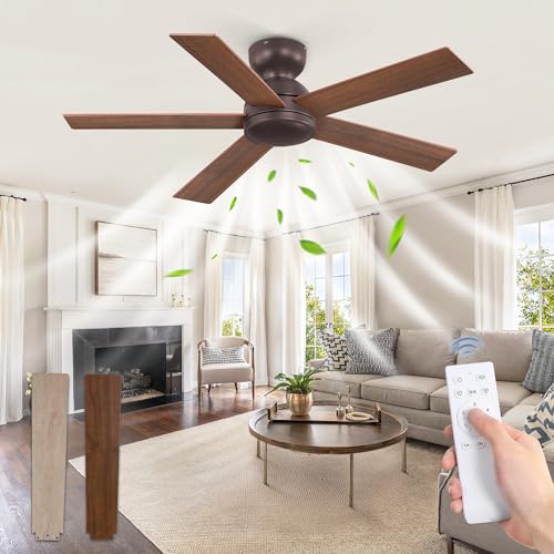 Image of Fanbulous 42 Inch Brown Ceiling Fan no Light, Flush Mount Low Profile