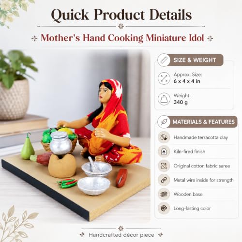 Image of Krishnanagar Handmade Clay Gift & Decor | Standard- Sitting Human Figure Miniature Idol - Mother's Hand Cooking, 10 cm