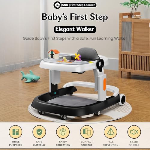 Image of StarAndDaisy Elegant Baby Walker 6 to 18 Months /Walker for Kids Girl Boy with Anti Fall Brake Pads, 3 Speed Height Adjustment, Multi-Level Seat Adjustment, Recreational Music Toy Bar, (Elegant Black)