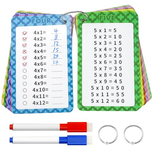 Suofuolef 1 x 1 leerkaart, eenmalige tafel met 7 x oefenbladen, rekenhulp droog afwasbaar zonder te smeren en zonder verfresten