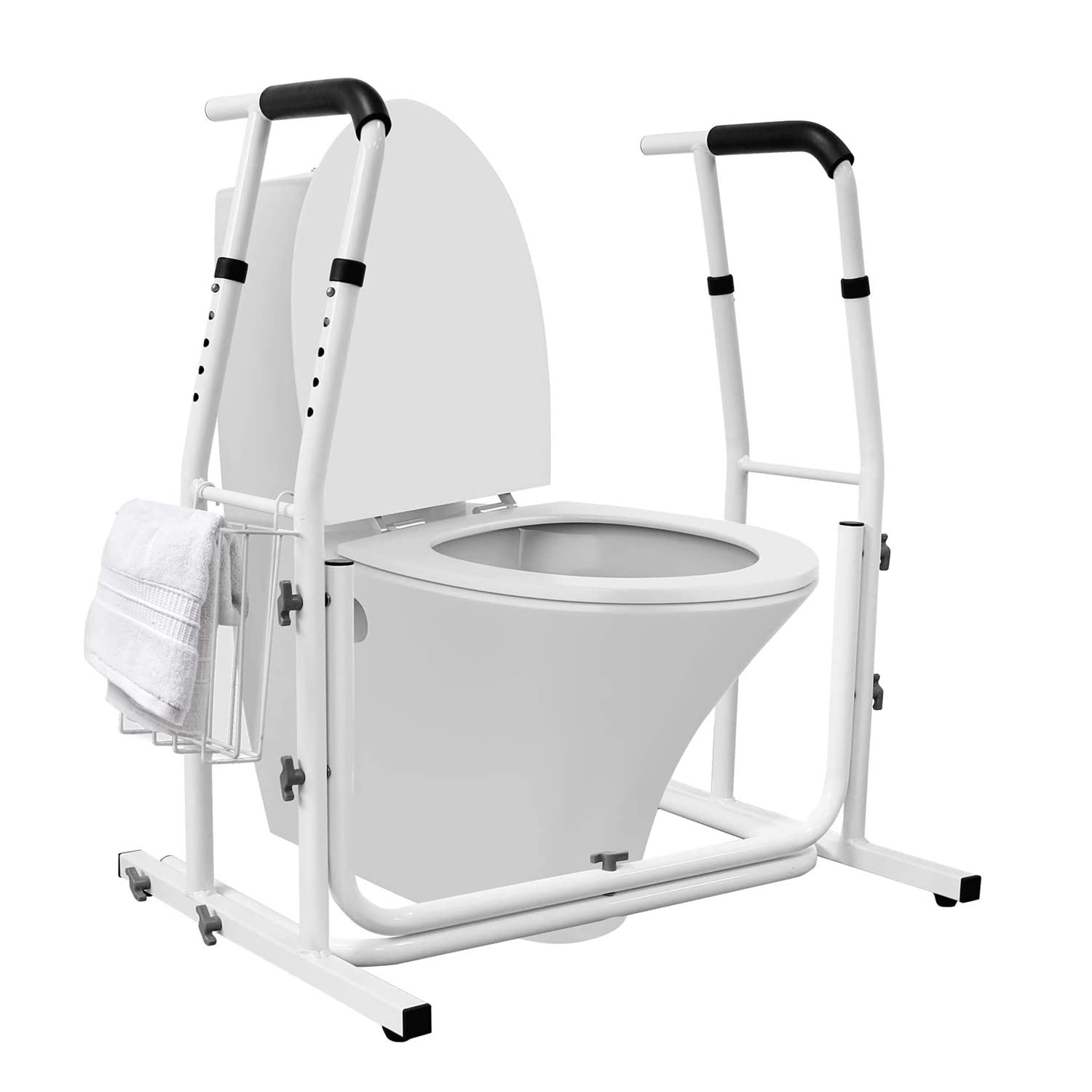 Supporto per WC mobile con cestino, supporto per WC regolabile in altezza, portata fino a 140 kg, supporto WC per anziani, disattivato, donne incinte