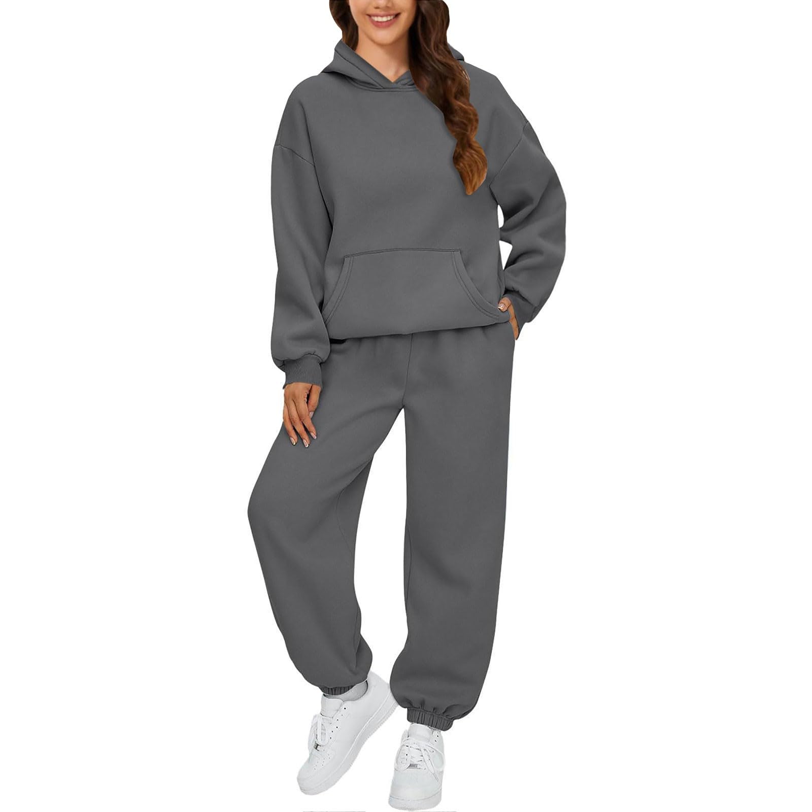 Tuta Donna Sportiva Invernale Due Pezzi Leggero Completa Palestra Tuta Elegante Felpa con Cappuccio+Pantaloni Sportivi Set Completo Abbigliamento Cotone Sportivo per Jogging Fitness Y2K Set Oversize