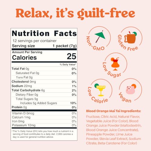 Image of Craftmix Blood Orange Mai Tai Cocktail & Mocktail Drink Mixer, Skinny Mixes - Water Flavoring Packets - Made With Real Fruit - Vegan Low-Carb, Low-Sugar, Non-GMO, Dairy Free, Gluten Free, 12 Pack