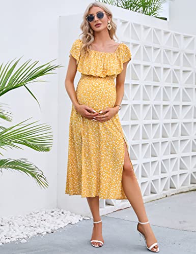 Image of Maternity Dress Women's Off Shoulder Split A Line Casual Maxi Dress Photography Dress for Babyshower
