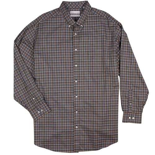 Gold Label Roundtree & Yorke Big and Tall Wrinkle Free Shirts Long Sleeve Button Down Casual Dress Shirt with Pocket (Rich Brown 046 Multi, XX-Large Big, 2XB)