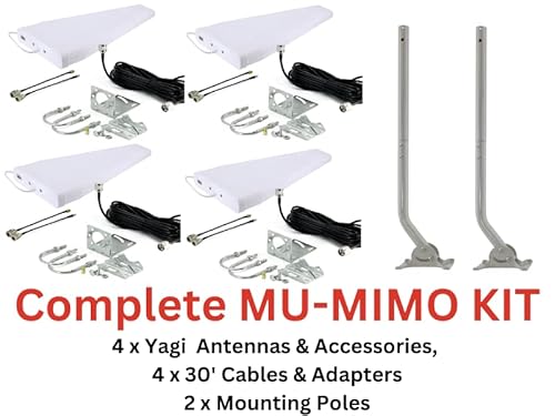 4G Lte / 5G Nr Quad Mu- Mimo Wideband Directional Yagi Antenna 600-6000 Mhz, 10Dbi Lte Fixed Mount Complete Kit With 4X 30 Foot Rg58 Cables, Sma Male To Female, Ts9 Connectors And 2X 16-48" Mounts #TOP1