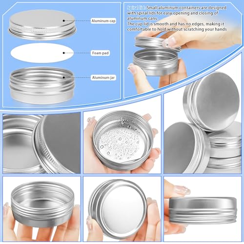 MotBach 16Pack 2oz Tin Jars, 60ml Metal Tin cans, 2Ounce Aluminum tin can jar Containers with Screw Lid for Lotion Bars, Spices, Salve, Balms, Beard Balm, Toiletries, Creams, Samples, Makeup Cosmetic4