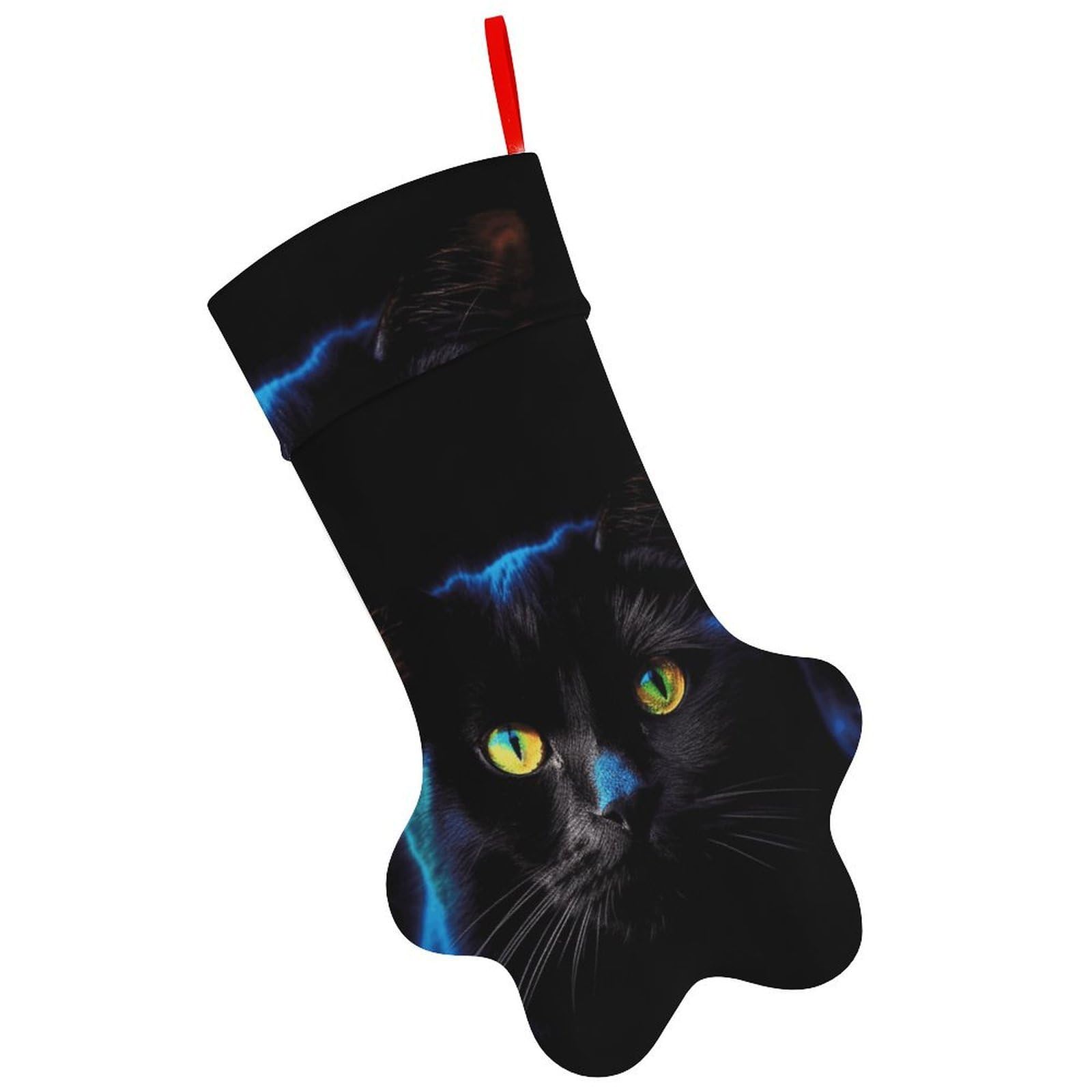 Black Cat Colorful Christmas Stocking Soft Comfortable Christma Sornaments Stocking Cute All-Printed Dog-Paw Stockings for Xmas Eve Party Fireplace Tree Gift Decoration