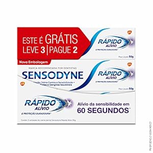 Sensodyne Creme Dental Rápido Alívio e Proteção Duradoura para Dentes e Gengivais Sensíveis, Leve 3 unidades e Pague 2, 50g cada