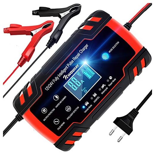 NWOUIIAY Cargador Batería Coche Moto Carga Inteligente 12V/24V 8A con LCD Pantalla Digital para Baterías de AGM Gel SLA Wet Calcio en Coche Moto Cortacésped Barco