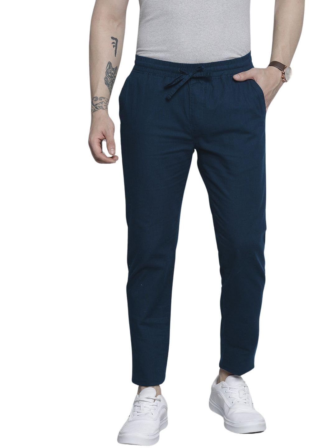 the indian garage co Men's Slim Fit Mid Rise Linen Jogger Trouser-picture-36