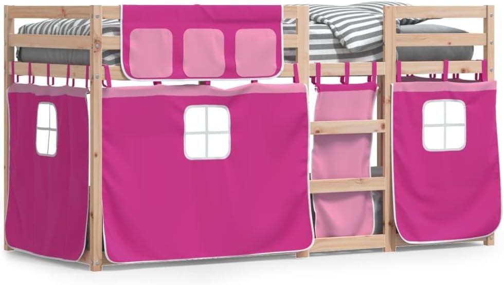 Buzaza Bunk Bed with Curtains Pink 75 x 190 cm Children's Bunk Bed