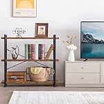 HCHQHS Bookshelf, 3-Tier Industrial Bookcase, Rustic Open Book Shelf, Wood and Metal Horizontal Bookshelves - Image 4