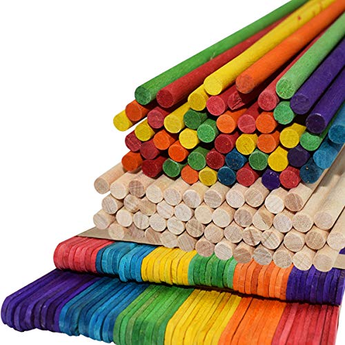 Holzstäbchen,ZUZER 200 Stück Bunte Holzstäbchen Holzstiele Holzspatel...