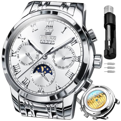 Image of OLEVS Watches for Men Automatic Mechanical Self Winding Dress Wrist Watch Multifunction Calendar Waterproof Luminous