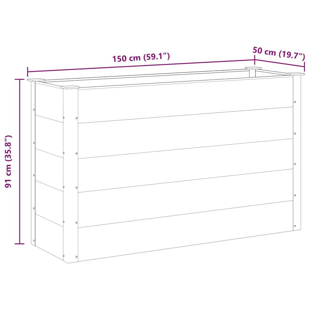 Podwyższona donica ogrodowa WPC 150x50x91 cm szara podwyższony ogród drewniano-plastikowy podestowy kwietnik z aluminium wysoka skrzynia na rośliny na taras balkon łatwy montaż