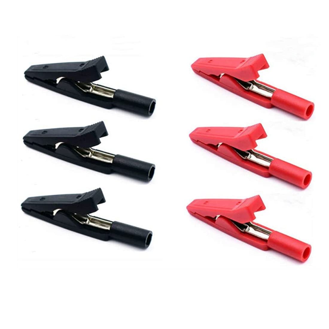 6Pack Red and Black Insulated Safety Multimeter Test Leads Alligator Clips Electrical Mini Test Crocodile Clamp Clips with 2mm Banana Jack for 2mm