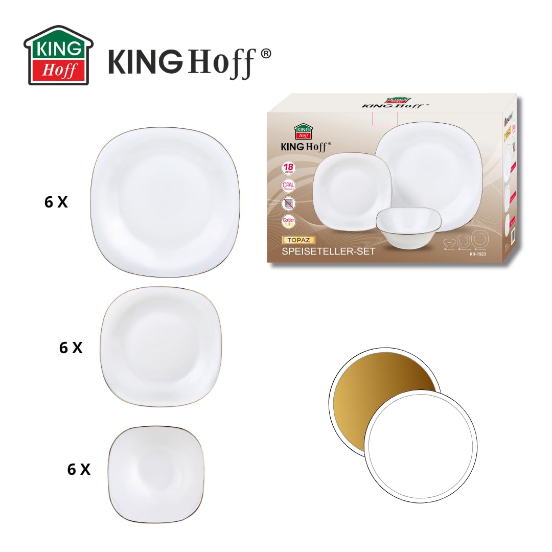 Juego de vajilla de 18 piezas con adornos dorados blancos para 6 personas Kinghoff (Topaz)