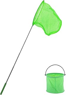 Worown 1 Pack Telescopic Butterfly Nets, Extendable Fishing Nets with 1 Folding Water Buckets for Catching Insects Bugs Playing Outdoor