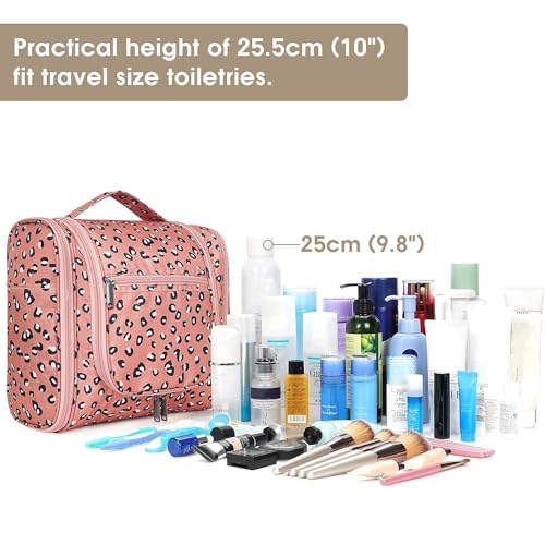 Image of Hanging Travel Toiletry Bag Cosmetic Make up Organizer for Women and Men, Orange Leopard (Large),