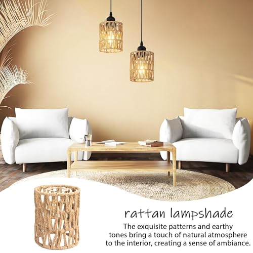 1 Pc Rattan Lampshades for Ceiling Lights, Lamp Shades Ceiling Boho Style, Cylinder Lampshade Replacement Lampshade Suitable Living Room Dining Room for Pendant Lights and Wall Sconces Light - Image 6