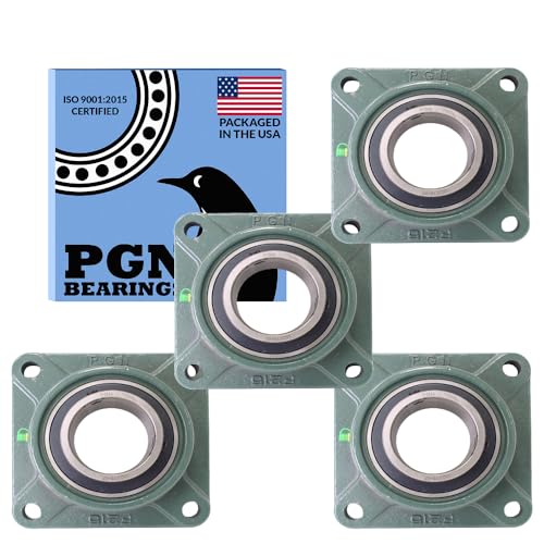 Image of PGN UCF215-47 Pillow Block Bearing - Pack of 4 Square Flange Mounted Pillow Block Bearings - Chrome Steel Bearings with 2-15 /16 inch Bore, Self Alignment