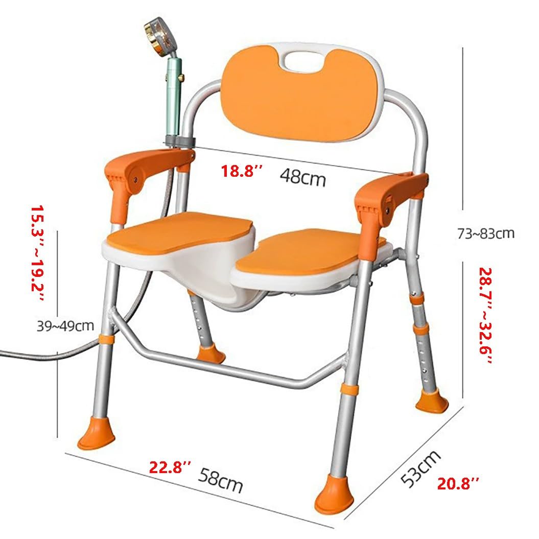 Asiento de Baño Silla Ducha Silla de Ducha Ajustable en Altura Silla para Ducha para Personas Mayores Plegable Banqueta Ducha Taburete Baño Adulto Orange Color