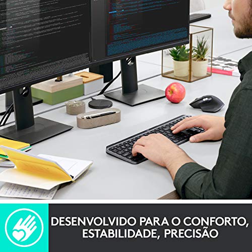 Teclado sem fio Logitech MX Keys com Iluminação Inteligente, Conexão USB Unifying ou Bluetooth com E