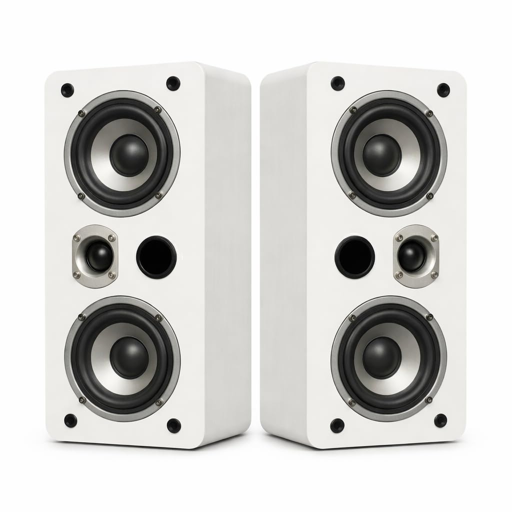 dynavoice Magic LCR-4 V.3 White. Pair Wall/Library 2 Way Bass Reflex Speakers for Hi-Fi and Home Cinema System. High Density Made From MDF With Wood Finish Wood