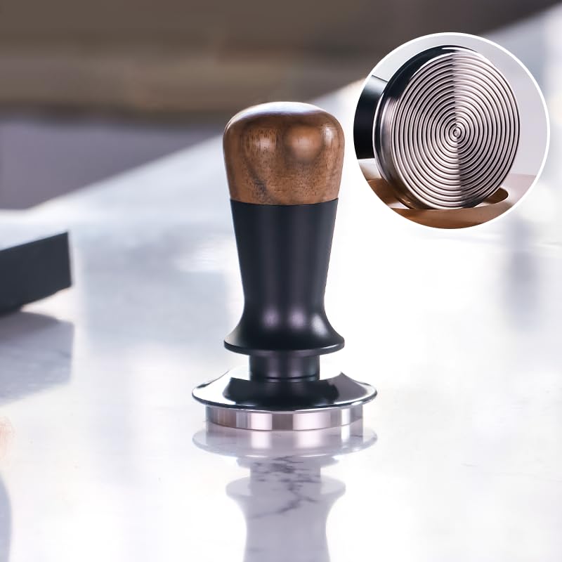 Tamper à Café,Tamper à Expresso Calibré,Presse à Café à Pression Constante,Coffee Tamper 51mm,Tasseur de Café En Acier Inoxydable avec Coussin Silicone,Espresso...