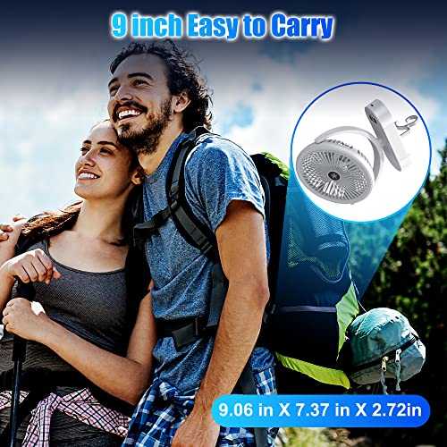 Liconix Portable Fan, Camping Fan With Led Lantern, 10,000Mah 7 Inch Travel Fan With Hook, Personal Desk Fan Indoor, Battery Powered Fan For Office, Bedside, Travel, Tent, Fishing, Picnic, White #TOP6