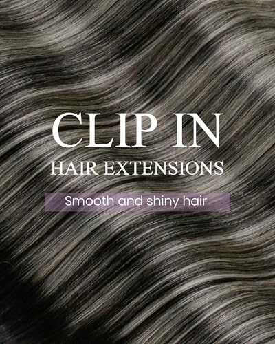 Image of LaaVoo Clip In Hair Extensions, Full Head, 16 Inch | Off Black Gradient Balayage To Silver Grey, 120g 7pcs, Hair Extension Clips, Silky, Seamless