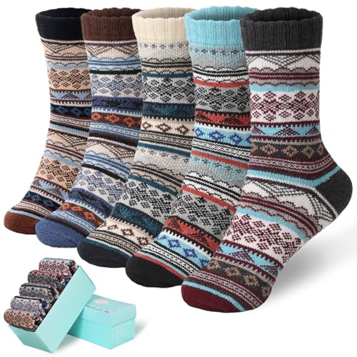 Image of ICEIVY Socks Women, Soft Knit Wool Winter Thick Warm Cabin Fuzzy Crew Women Socks 5 Pack