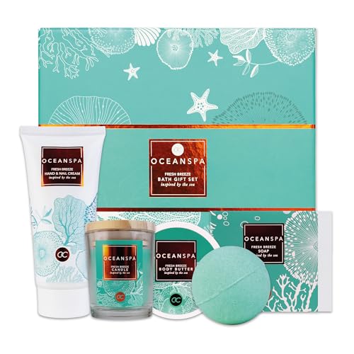 accentra - Set de regalo para mujer de lujo de 5 piezas – Set de baño regalo con vela perfumada, jabón, crema de manos, mantequilla corporal y bomba de baño – Set de bienestar para mujeres y niñas