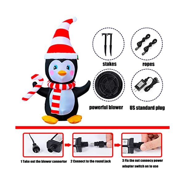 SEASONBLOW - Pingouin de Noël gonflable avec écharpe et bonbons - Décoration pour jardin, jardin, maison, fête, intérieur ou extérieur, décoration de Noël 51lL6FfoqHL. SS600