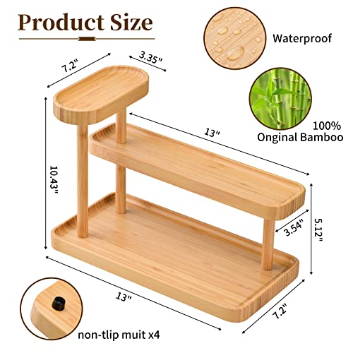 Bumtosc Bamboo Cosmetics Organizer For Bathroom Bedroom And Kitchen Multi Functional Storage Rack For Perfume Cosmetics Condiment Office Supplies Makeup Organizer For Vanity #TOP2